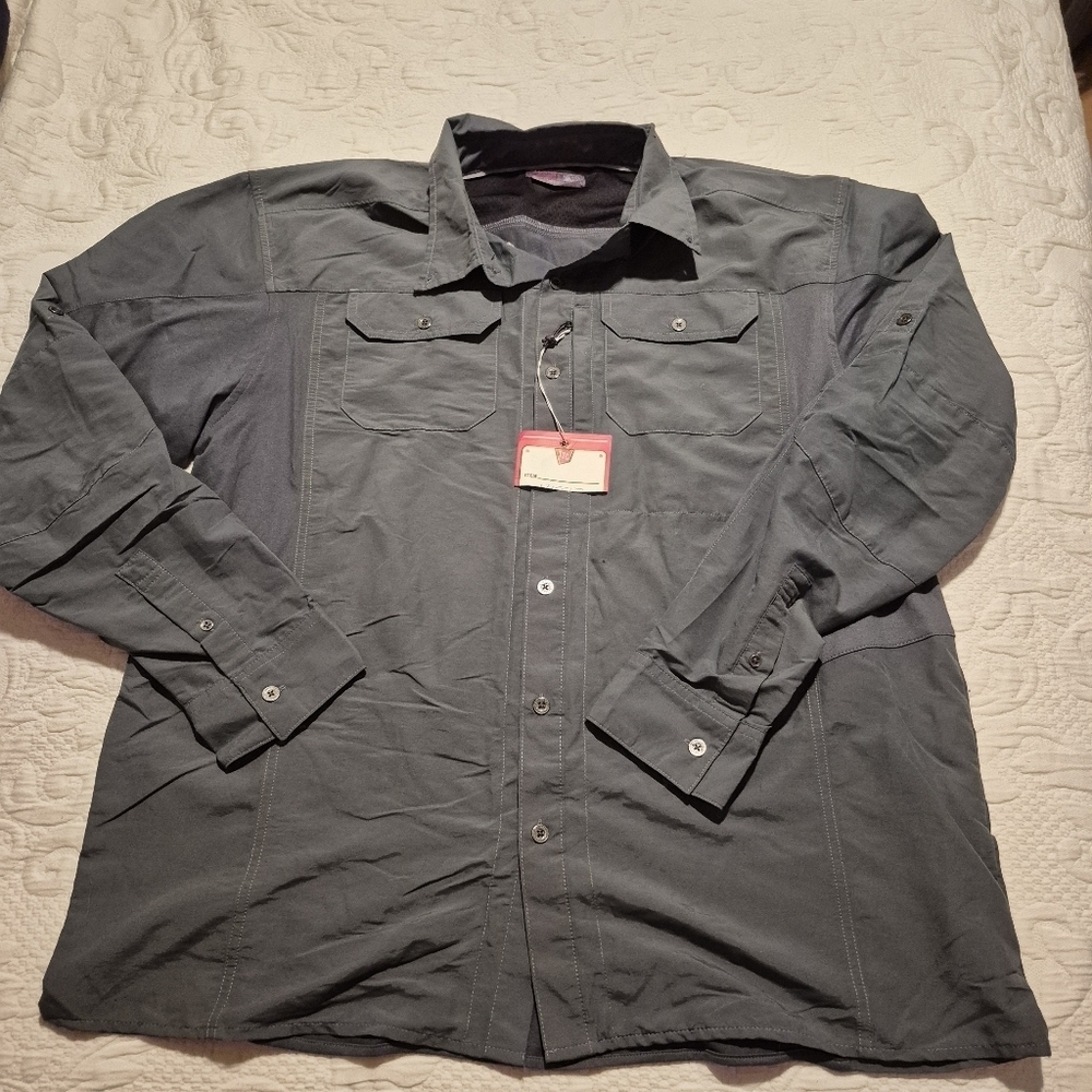 Wrangler Outdoor men's XL gray long sleeve shirt mixed material shirt NWT defect